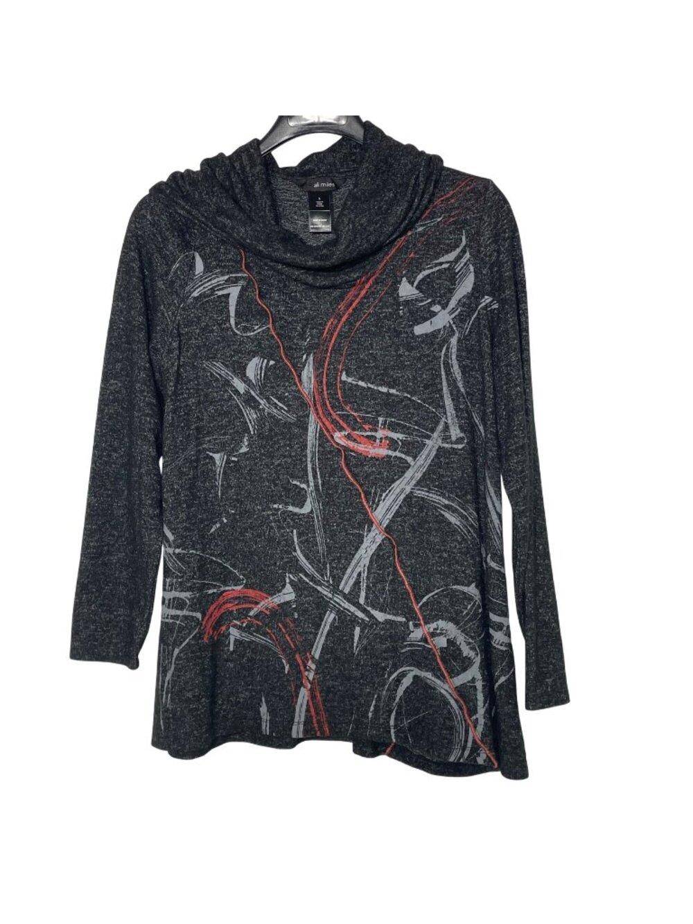 Ali Miles Cowl Neck Paint Stroke Abstract Sweater Artsy Art to Wear Sz SM